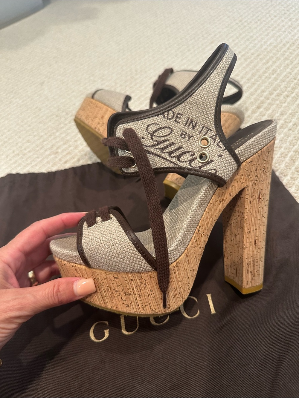 Gucci Beige and Brown Canvas Cork Platform Sandal - Picture 8 of 8